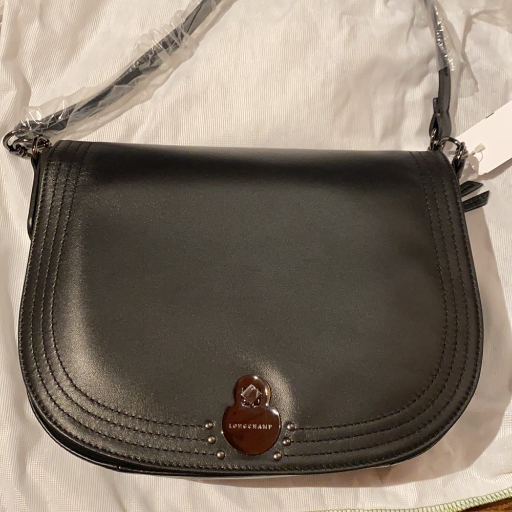Longchamp Cavalcade Large Black Leather Shoulder Bag